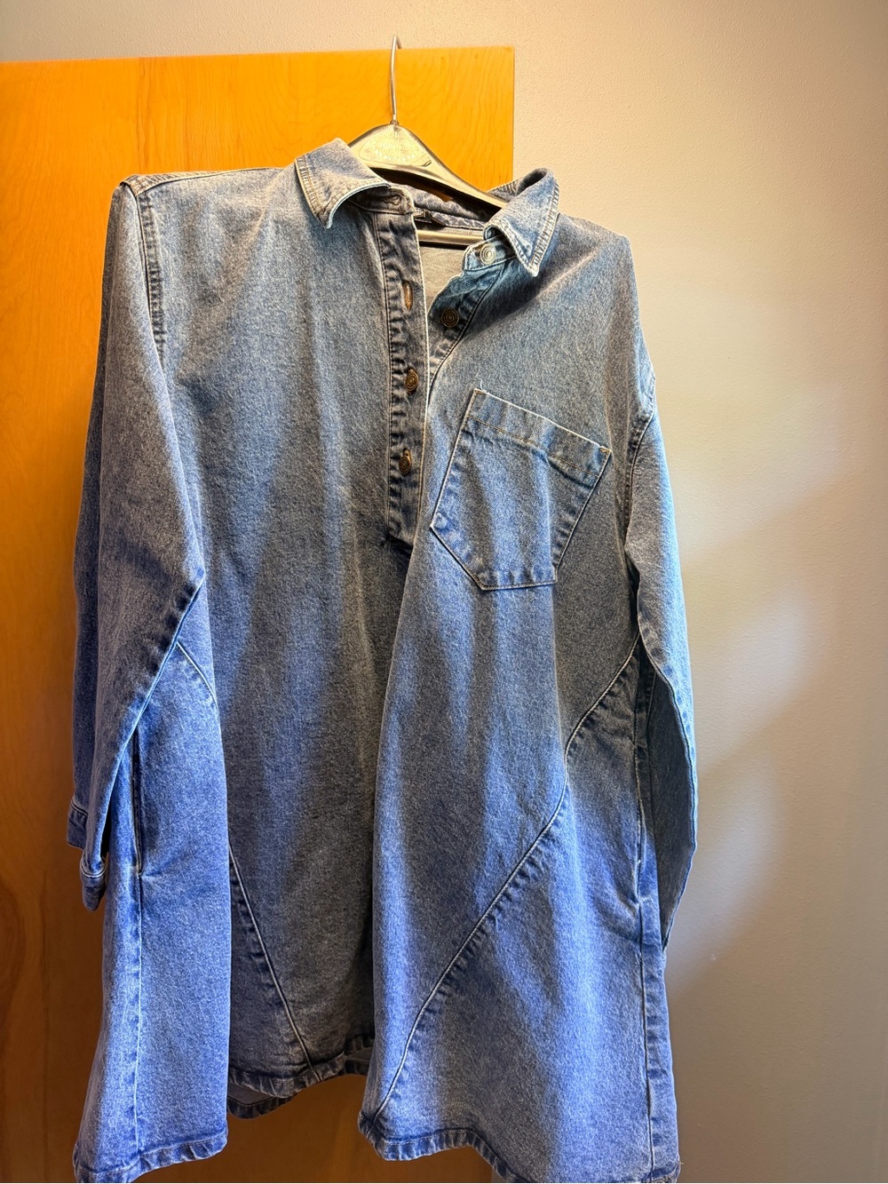 Steve Madden Oversized Denim Shirt Dress - Light Blue